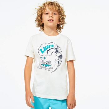 Lacoste Graphic Printed T-shirt Dětské - Tričko Bílé / Zelene | CZ-c2Qve2